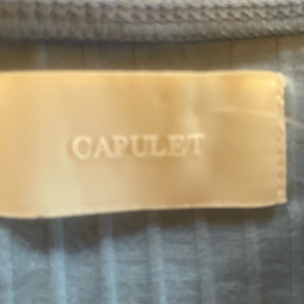 CAPULET Ribbed Wrap Bodysuit Blue Gray Long Sleeve Side Tie Date Night Top - Picture 4 of 7